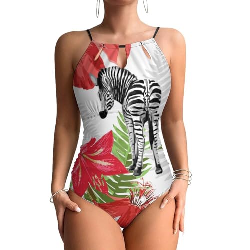 Maillot de bain une pièce imprimé cheval fleur avec contrôle du ventre pour femme
