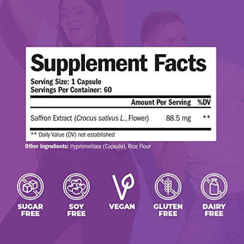 Saffron Extract Capsules - Enhance Eye, Heart & Brain Health - Optimized Saffron Supplements For Women & Men - Pure Saffron Alternative To Saffron Gummies, Powder, Or Tea. 60 Saffron Capsules #TOP22