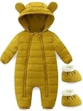 Hikido Toddler Adorable Hooded Snowsuit Girls Boys Onesie Footed Winter Coat Romper for for 12~18M Ginger