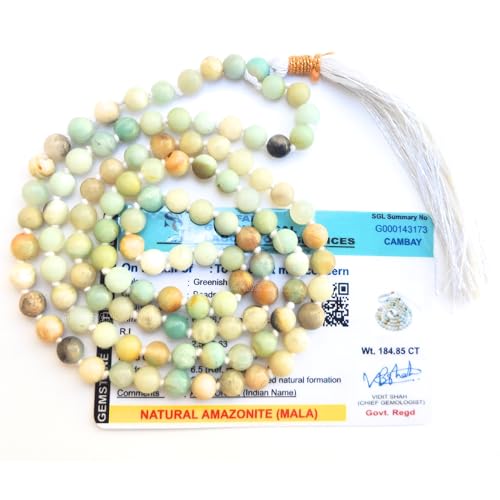 Image of Apnisanskriti Premium Amazonite Stone Mala for Men and Women (6mm, AAA Quality, Lab Certified, 108+1) - Natural Stone Beads Mala - Greenish Blue Colour - Pack of 1