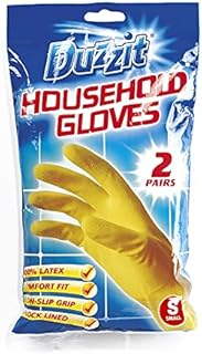 DUZZIT Household Gloves 100% Latex Comfort Fit Lined Pack of 2 Size Small, Yellow, DZT1025A-48