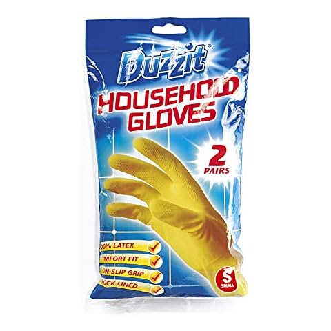 Duzzit Household Gloves 100% Latex Comfort Fit Lined Pack Of 2 Size Small Cover