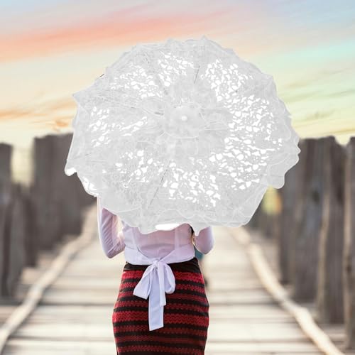 Parasol Mariage Dentelle Blanche Double Couche Brodé Élégant