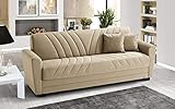 Sofá cama de 3 plazas Sofá de 3 plazas de tela lavable beige – 220 x 88 x 83 cm – Compartimento contenedor, convertible en cama de una plaza y media.