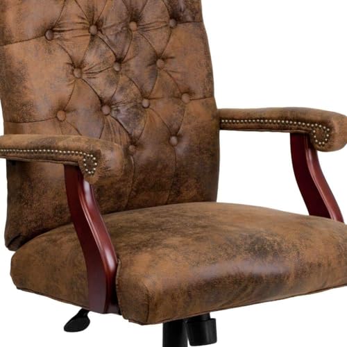 Image of High Back PU Leatherette & Wooden Office Chair | Director & Executive Chair | Wooden Handle WheelBase | Height Adjustable Revolving Chair | Hand Crafting & Polish - (111012152)