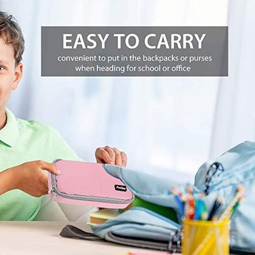 ProCase Pencil Case for Girls Boys School Students, Office School Stationery Holder Stationery Storage Pen Bag Desk Organizer with Double Zipper, Portable Pencil Pouch for School Office -Pink