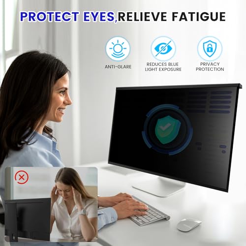 Hanging 24 Inch Computer Privacy Screen Filter, Hanging Computer Screen Privacy Cover, Compatible with, 23.8 Inch 16:9 Widescreen Monitors, Protect Eyes from Glare and Blue Light