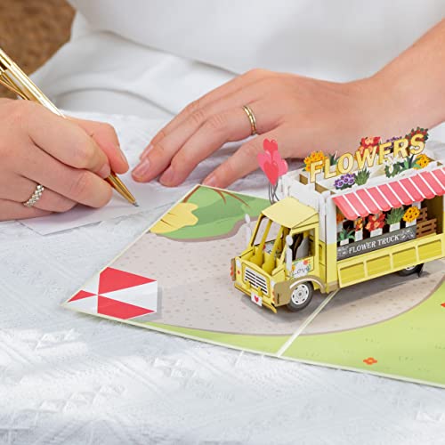 Aper Love 3D Pop Up Card, Flower Truck, For All Occasions, Summer, Birthday, Anniversary, Mother's Day, Valentine's Day, Get Well Soon, Thank You Or Just Because - 5" X 7" Cover - Includes Envelope And Note Tag #TOP4