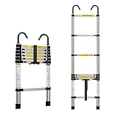 ZenAscend 6.6ft Telescoping Ladder, Lightweight Collapsible Ladder with Hook, Aluminum Extension Ladders for Home, Folding Telescoping Ladder for...