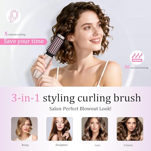 Cordless Hair Curling Iron Brush, Travel Curl Brush, 3-in-1 Portable Curling Iron Cordless, Plasma Thermal Hair Brush, 7000mAh USB Rechargeable Curlings Wand, Mini Hot Curlings Brush-Blush Pink — view 4