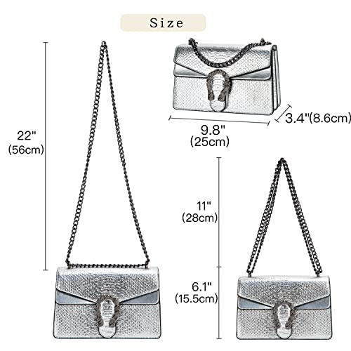 Leather Shoulder Bag Chain Purse for Women - Fashion Crossbody Bags Vintage Snake Print Underarm Bag Square Satchel Handbag2