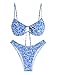 ZAFUL Women High Cut Bikini Sets String Sexy Swimsuit Two Piece Underwire Bathing Suit Brazilian Cheeky Cut Out Cute Swimwear Blue Flower L
