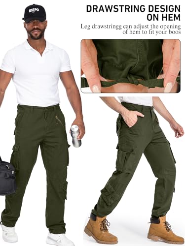 Men's Cargo Pants Casual Military Tactical Rip Stop Work Cotton Pants 8 Pockets (7533 Army Green 32)4