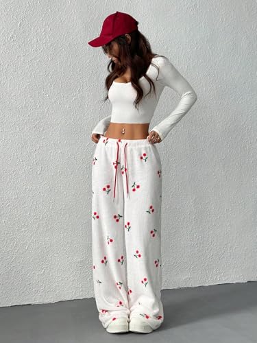 Image of ZAFUL Women's Fuzzy Plush Pajama Pants Wide Leg Pj Bottoms Lounge Pants