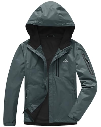 TBMPOY Men's Lightweight Rain Jackets Waterproof Raincoat with Hood Running Cycling Hiking Outdoor Windbreaker, 3-dark Grey, Medium