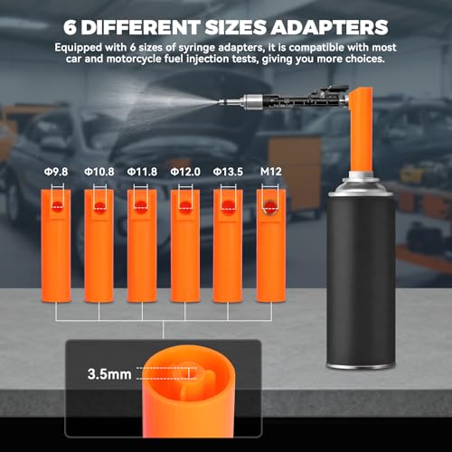 Autory Fuel Injector Tester Cleaner Tool Kit 4 Pulse Modes 6 Sizes Cleaning Adapters Injector Tester Simultaneous Testing of 2 injectors Injector Tester kit 12V Output Power for Automotive Motorcycle - Thumbnail 4