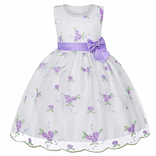 Little Girls Embroidered Floral Tutu Dress Mesh Bowknot Princess Dress Pageant Wedding Bridesmaid Causal Playwear Dress