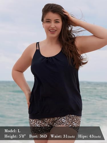 Ocean Blues Women's Plus Size Tankini Top Only Loose Fit Blouson Tankini Bathing Suit Top3