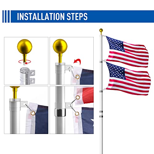 Wphold 25Ft Telescopic Flag Pole Kit, Extra Thick Telescoping Flag Poles, Silver Heavy Duty Flag Poles For Outside House Inground With 3X5 American Flag, Flagpole For Yard, Residential #TOP7