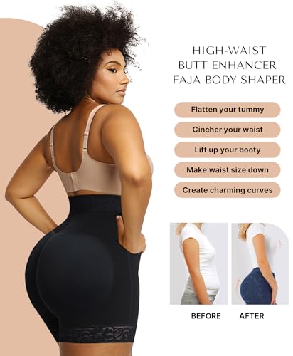 SHAPELLX Shapewear for Women Fajas Colombianas Moldeadoras Shapewear Tummy Control Shape wear Faja Shorts(Black,Large) - Thumbnail 3