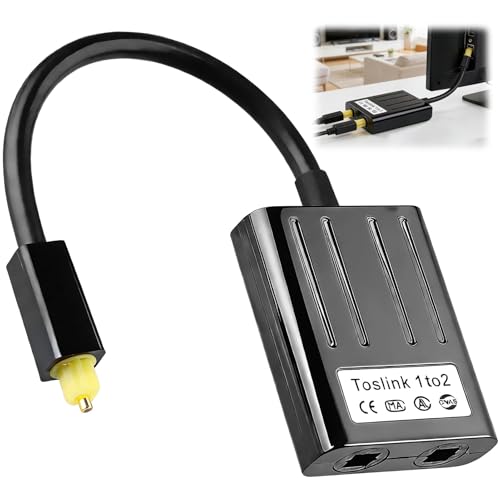 Toslink Splitter 1 in 2 Optischer Splitter Digital Audio, Optisches Kabel Verteiler, Optical Audio SPDIF Splitter Adapter für TV, DVD, Verstärker, Soundbar, Optisches Audiokabel, Schwarz
