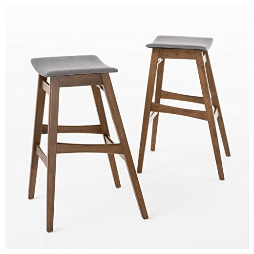 Christopher Knight Home Emmaline Fabric / Walnut Finish Bar Stools, 2-Pcs Set, Dark Grey