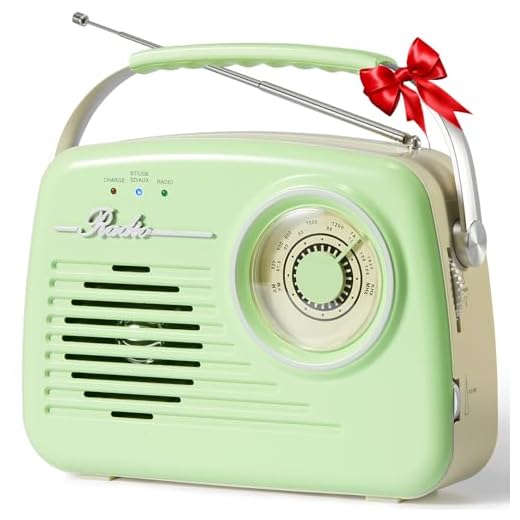 Radios Portátil Am FM, Pequeño Retro Vintage Radio Bluetooth, C*4 Radio De Pilas O Enchufe En La Pared, Soporte Tarjeta SD AUX USB Reproductor De MP3 para El Hogar/Al Aire Libre（Green）