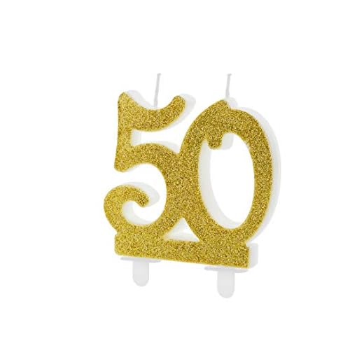 Vela de Cumpleaños Número 50 con Purpurina Dorada, Medida 7,5 cm