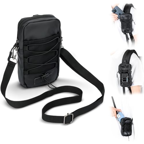 Military Backpack Shoulder Strap Pouch Holder,Tactical Phone Carrying Pouch Crossbody Holsters Bag for iPhone 16 15,Backpack Mount Bag for Phone GoPro Hero13 12 DJI Action 4 5 Pro Fits Hiking Climbing