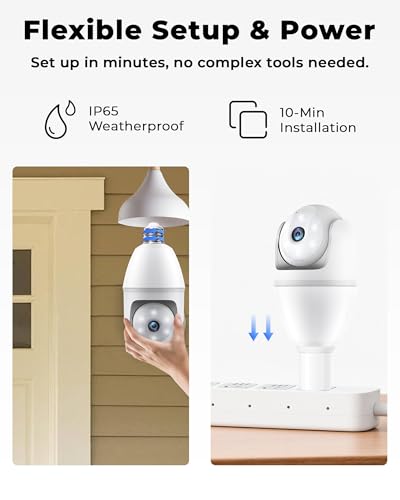Image of Light Bulb Security Camera 2 Packs, 5G&2.4GHz 2K Security Cameras Wireless Outdoor 360 PTZ Cameras for Home Security with Color Night Vision, 2 Way Talk, AI Human Detection, Screw in Light Socket