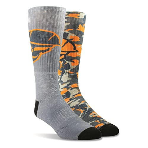 Ariat Graphic Crew Socks, 2 Pairs Roughneck Grey/Work Orange MEDIUM