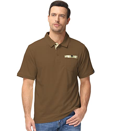 Yukaichen Men's Short Sleeve Polo Shirt Camouflage Patchwork Performance Moisture Wicking Dry Fit Golf T-Shirts Darkkhaki L #TOP1