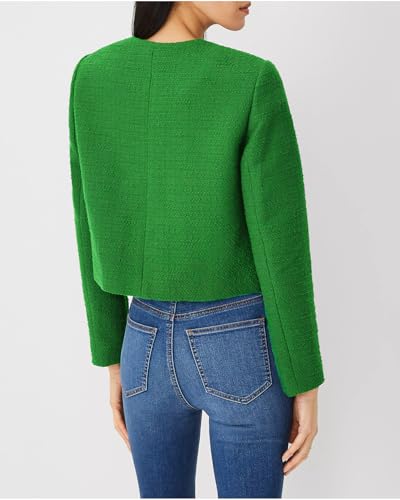 Women's Cropped Tweed Blazer Jacket Collarless Long Sleeve Button Down Work Office Jacket Casual Elegant Outfits2