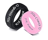 Her Weirdo & His Crazy Silicone Couple Rings 8MM Breathable Rubber Step Edge Comfort Fit Rings Wedding Band Promise for Him Her,Black & Light Pink