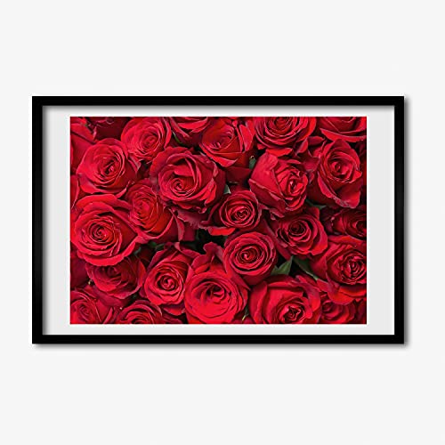 Tableau moderne roses rouges 60x40 cm pour habiller un mur vide avec un cadre en bois
