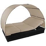 Montafox Sonnenliege Polyrattan Doppelbett 200 x 140 cm Sonnendach Rücken/Fußelemente 5-Fach höhenverstellbar Gartenliege Doppelliege, Farbe:Titan-Schwarz/Sandstrand