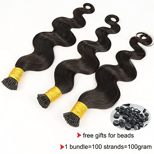 Happy&Cc Body Wave I Tip Microlinks Human Hair Extensions For Women Natural Black Pre Bonded 1G/Strand 100G Stick Tip Hair Extensions Human Hair Bundles Brazilian Virgin Bulk Hair(18Inch) #TOP3