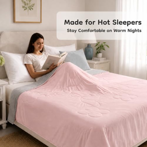LaffyLo Cooling Blanket for Hot Sleepers, Lightweight Summer Quilt with Breathable Reversible Fabric for Bed, Couch, Dorm and Travel, Machine Washable, Queen Size 90"x90", Ice Pink & Light Grey - image 5