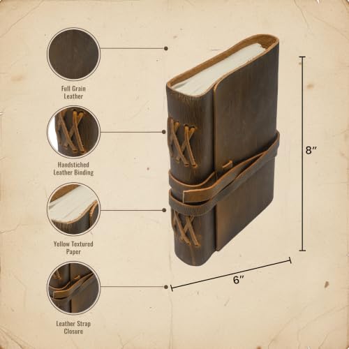 Image of Scratch Leather Journal 8x6 - Handmade Light Brown Vintage Notebook with 240 Pages - Personal Organizer, Travel Diary, Scrapbook, Sketchbook Gift for Men & Women