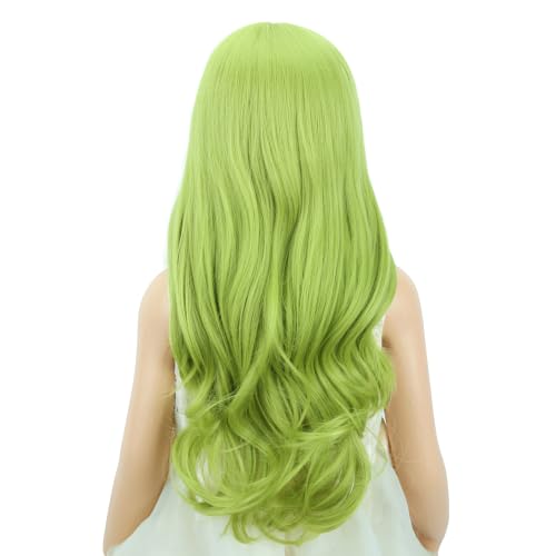 Image of PATTNIUM Kids Olive Green Wig Long Wavy Green Wig Matcha Green Wigs Middle Part Synthetic Wigs