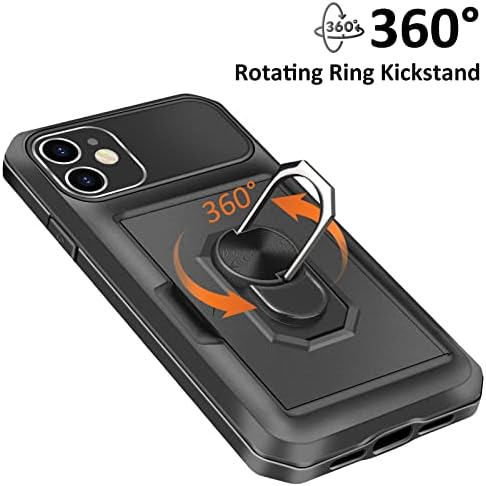 Vunake for iPhone 11 Case with Card Holder iPhone 11 Phone Case Credit Wallet Case with Ring Kickstand Heavy Duty Hard PC TPU Bumper Cover Armor Shockproof Protective Case Cover for iPhone 11,Black