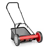 IRONMAX Lawn Mower, 16 Inch Push Reel Lawn Mower with 5 Steel Blades, Adjustable Cutting Heights, Grass Catcher Bag, Walk-Behind Manual Lawnmower for Garden Park Yard, No Motor (Red, 16 Inch)