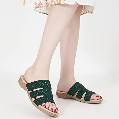 Aomigoct Sandals For Women Slides Shoes With Cushion Footbed Lightweight Flats Shoes For Women Non Slip Breathable Summer Dressy Slides For Women #TOP5