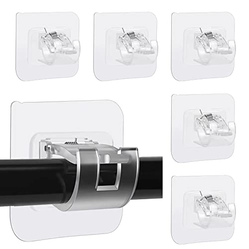 6Pcs Curtain Rod Holder, Self Adhesive Curtain Rod Bracket Nail Free Adjustable Rod Bracket Holders, Curtain Pole Wall Brackets Fixing Rod Holder for Home Bathroom Kitchen and Hotel (Transparent)