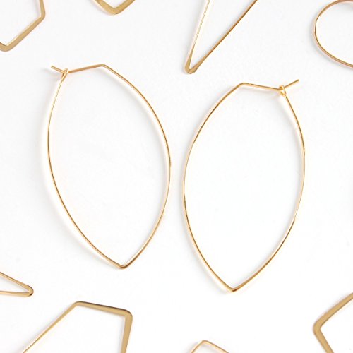 Humble Chic Geometric Marquise Threader Hoops - Hypoallergenic 18K Gold Plated Medium Hoop Earrings For Women - Lightweight Oval Leaf Elliptical Loop Statement Drop Dangles, 18K Yellow - 2.3" Inch #TOP2