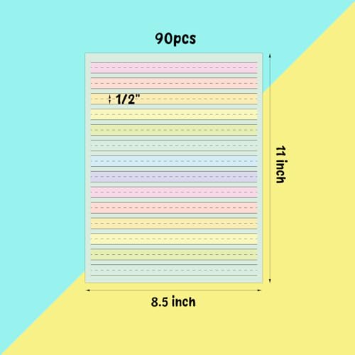90 Sheets Ruled Writing Paper 8.5x11In Multi-Color Handwriting Paper Double-Sided Skip-A-Line Ruled Writing Practice Paper with 0.5" for Educational Kindergarten Primary Kid Toddler Child - Image 7
