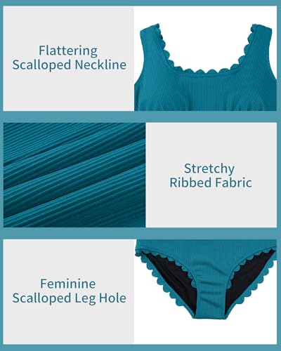 Image of Charmo Plus Size Swimsuit for Women 2026 Tummy Control Scalloped Ribbed One Piece Swimsuits Ruched Modest Bathing Suit