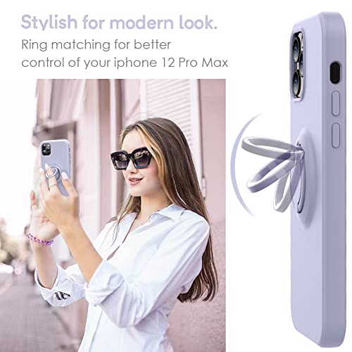 Mocca Compatible With Iphone 12 Pro Max Phone Case 6.7 Inch With Ring Kickstand | Super Soft Microfiber Lining | Anti-Scratch Full-Body Shockproof Protective Case For Iphone 12 Pro Max - Light Purple #TOP1