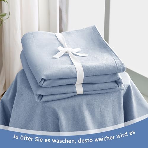 ATsense Bettwäsche 135x200 Baumwolle 4teilig, Stonewashed Bettwäsche-Sets Himmelblau Ähnlich wie Leinen, Oeko-TEX… – Ansicht 9