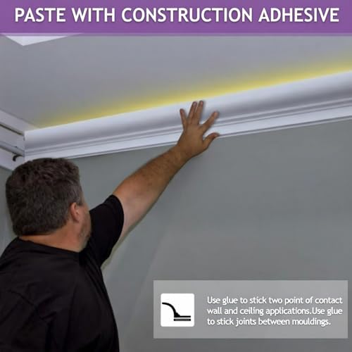 Image of Pushglossy 6 Pcs 70.87 inch(Total 35.4ft) Ceiling Crown Molding with LED Duct Kit for Seamless Ambient Accent Lighting Waterproof Channel for Easy LED Trim Moulding Strip Installation